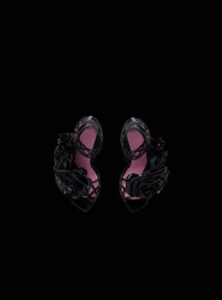 Women Balmain Patent Leather Eden Sandals With Openwork Grid And Flowers