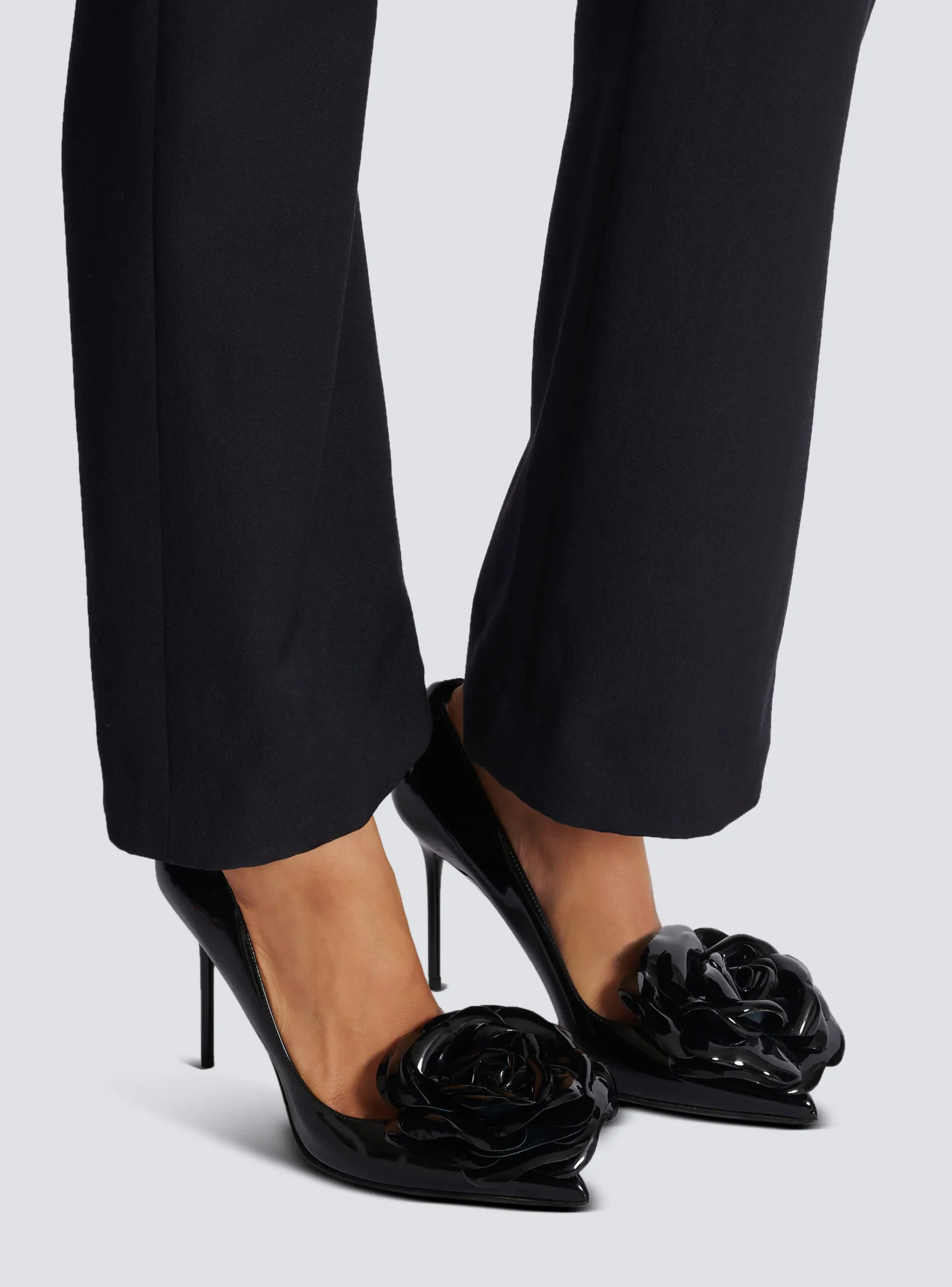 Women Balmain Patent Leather Ruby Pumps With Flower Detail