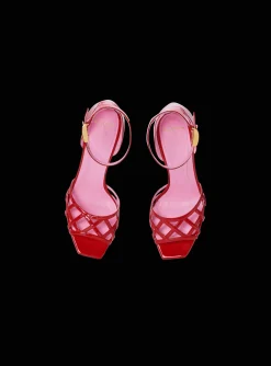 Women Balmain Patent Leather Uma Sandals With Openwork Grid
