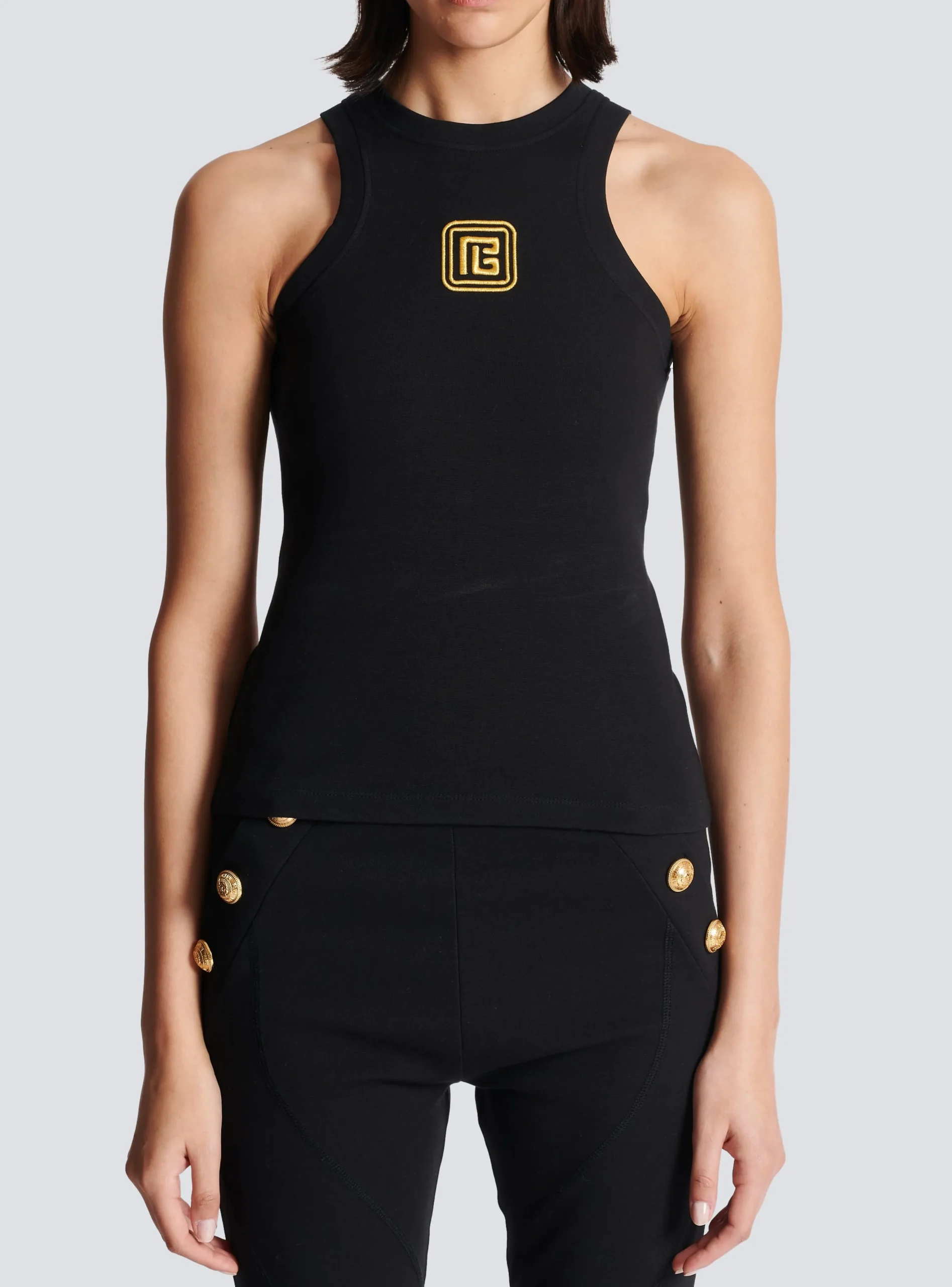 Women Balmain PB Embroidered Tank Top