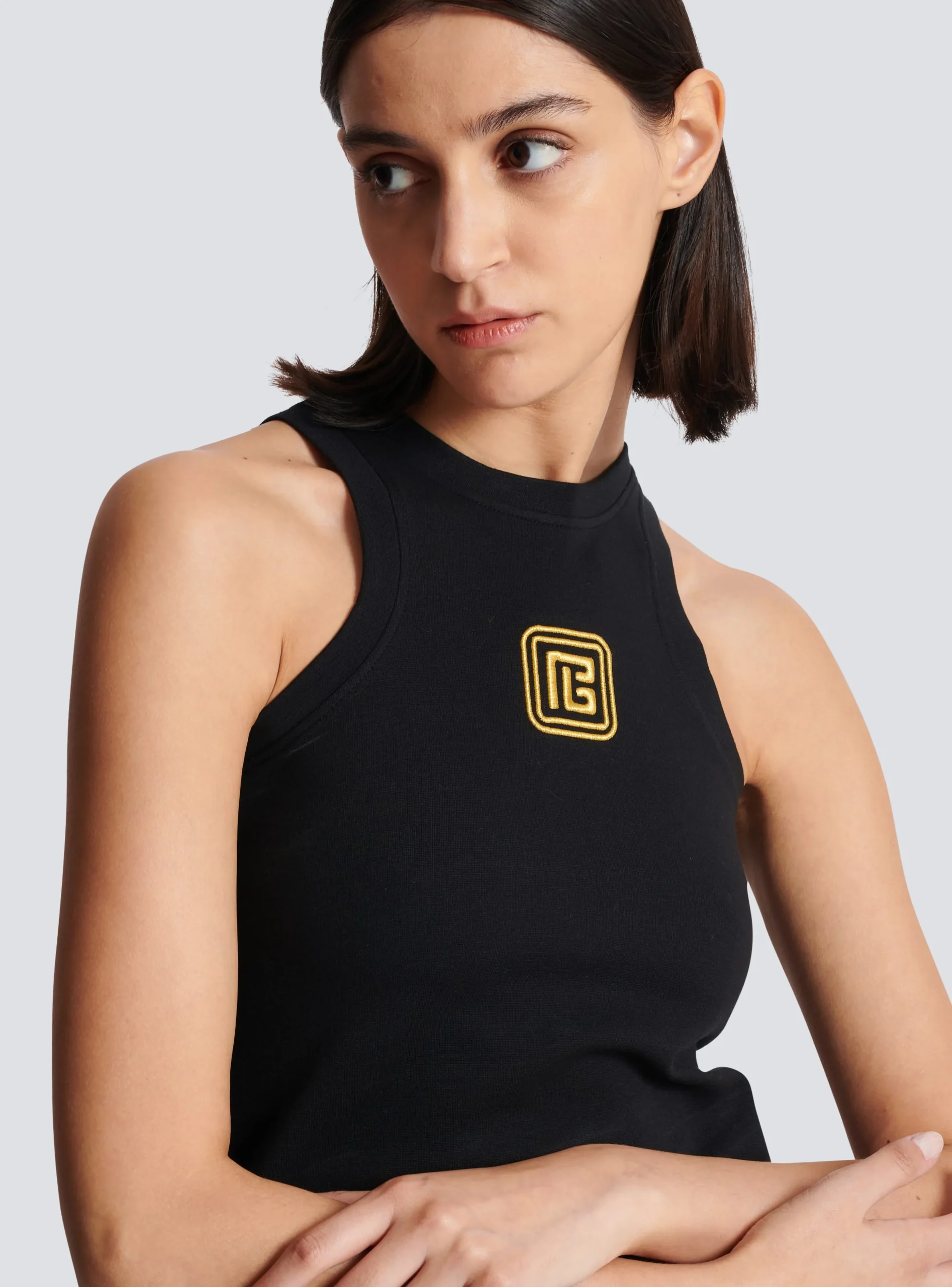 Women Balmain PB Embroidered Tank Top