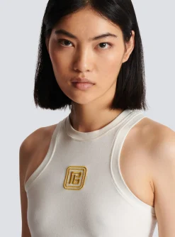 Women Balmain PB Embroidered Tank Top