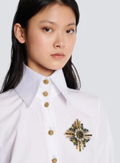 Women Balmain PB Lacquered Brass And Crystal Brooch