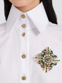 Women Balmain PB Lacquered Brass And Crystal Brooch