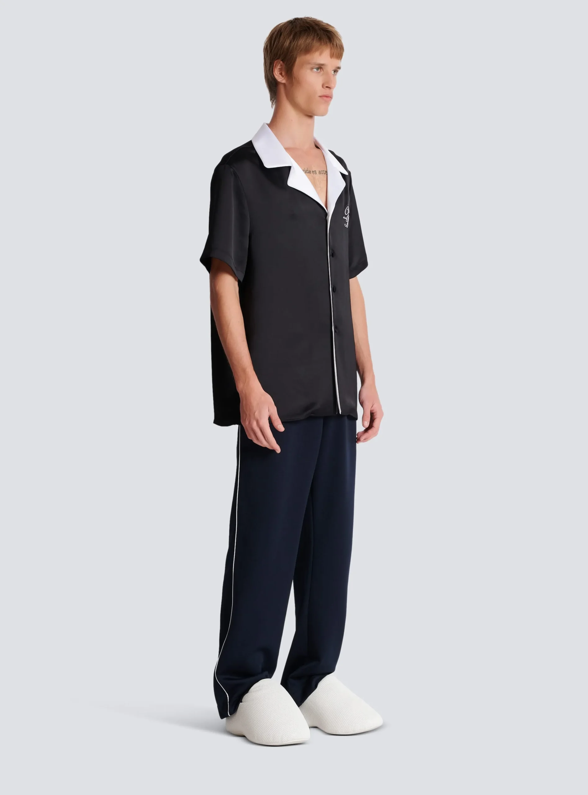 Balmain PB Signature Satin Short-sleeved Shirt