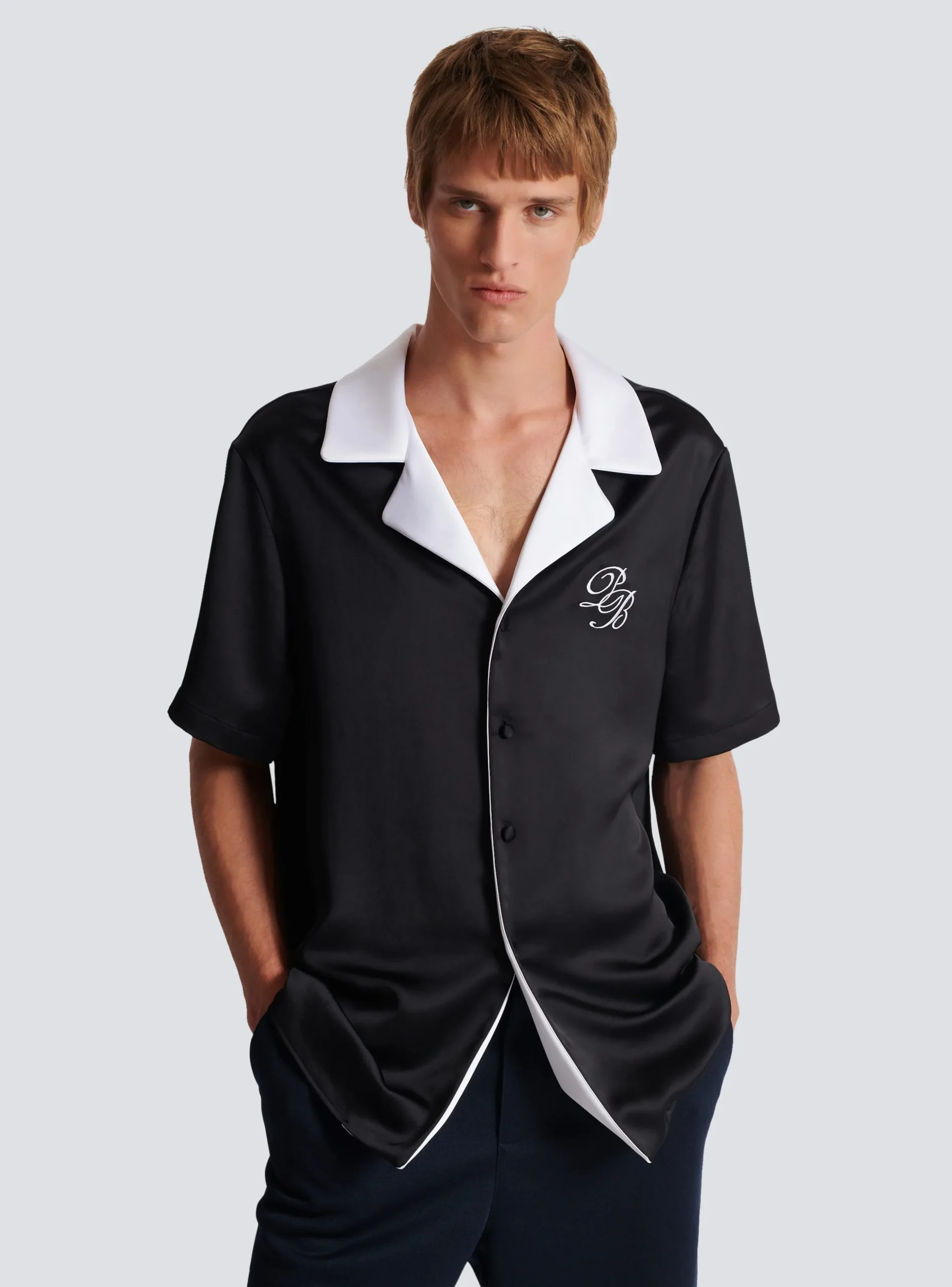 Balmain PB Signature Satin Short-sleeved Shirt