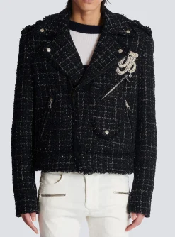 Balmain PB Signature Tweed Biker Jacket