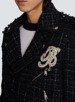 Balmain PB Signature Tweed Biker Jacket