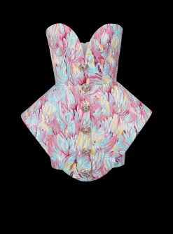 Women Balmain Peplum Bustier Dress With Feather Print