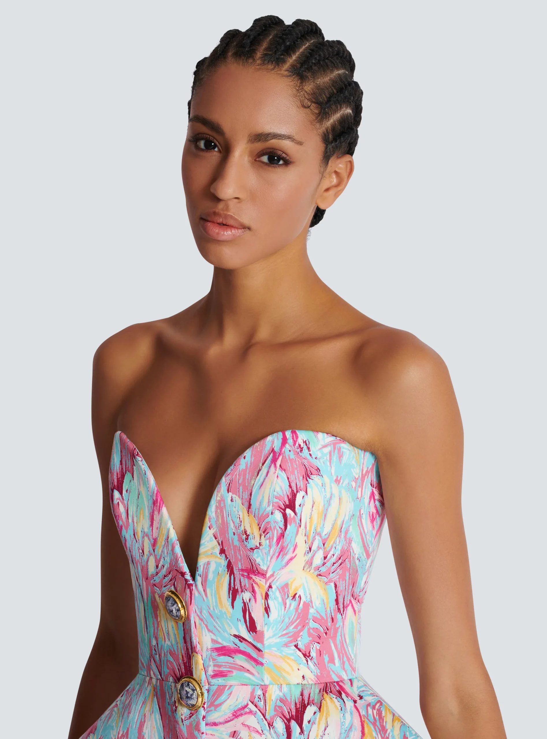 Women Balmain Peplum Bustier Dress With Feather Print