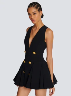 Women Balmain Pleated Flared Crepe Dress