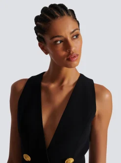 Women Balmain Pleated Flared Crepe Dress