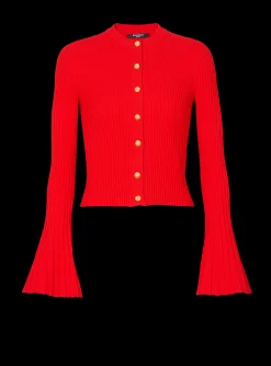 Women Balmain Pleated Knit Cardigan