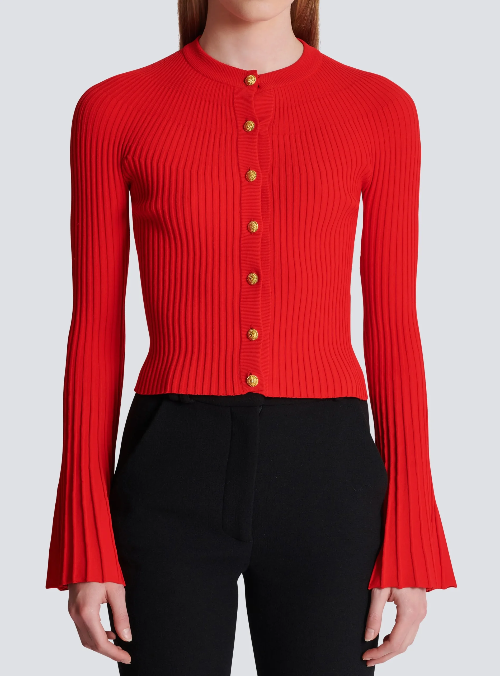 Women Balmain Pleated Knit Cardigan
