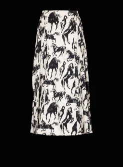 Women Balmain Pleated Midi Skirt In Printed Silk