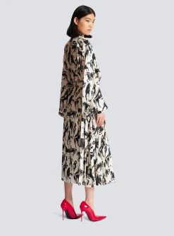 Women Balmain Pleated Midi Skirt In Printed Silk