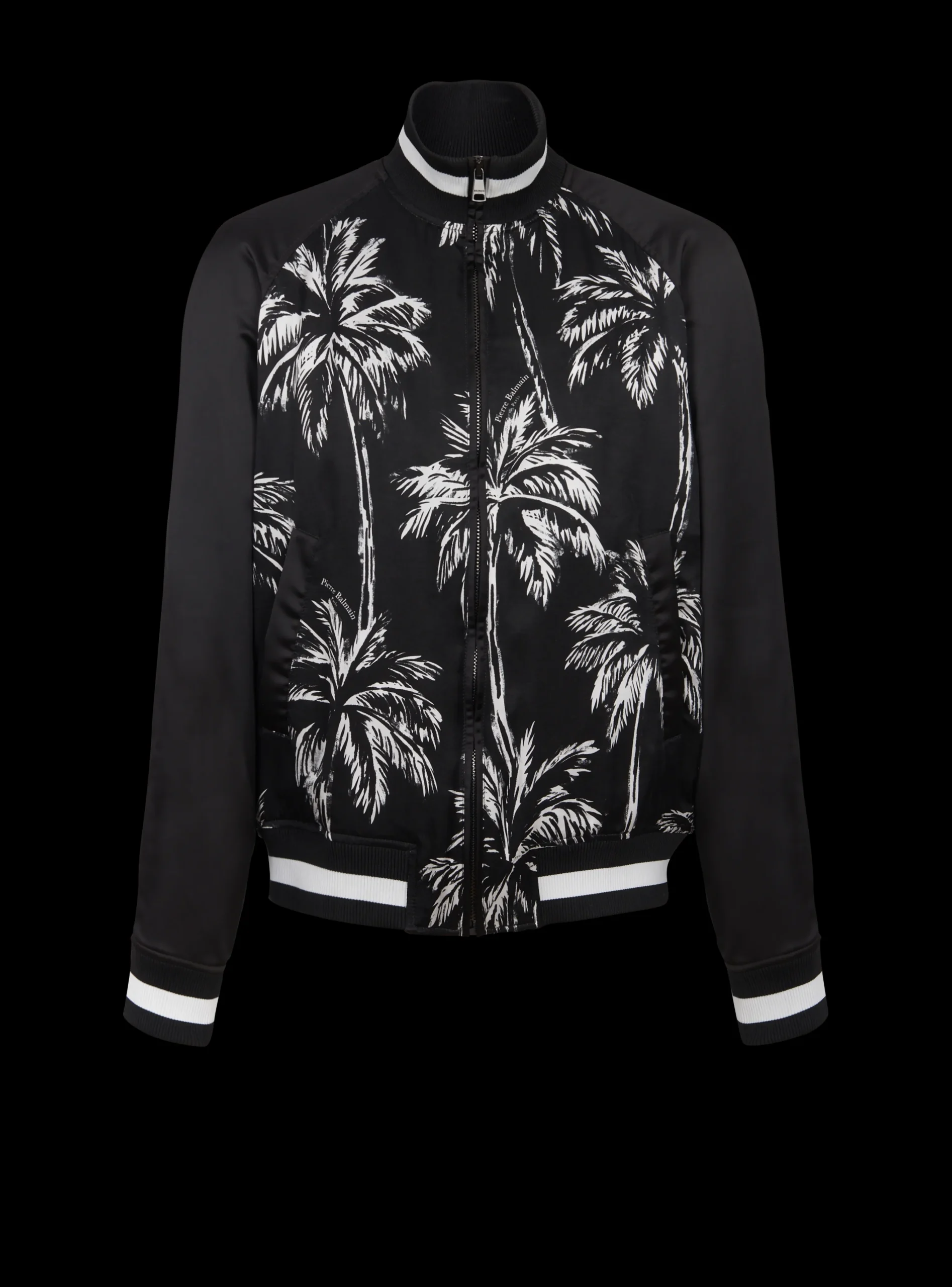 Balmain Printed Satin Palm Tree Bomber Jacket