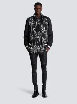 Balmain Printed Satin Palm Tree Bomber Jacket