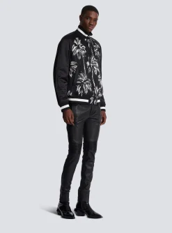 Balmain Printed Satin Palm Tree Bomber Jacket