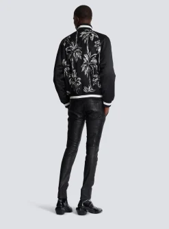 Balmain Printed Satin Palm Tree Bomber Jacket