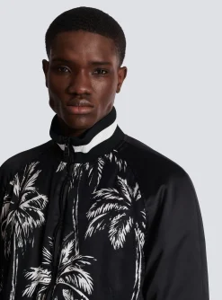 Balmain Printed Satin Palm Tree Bomber Jacket