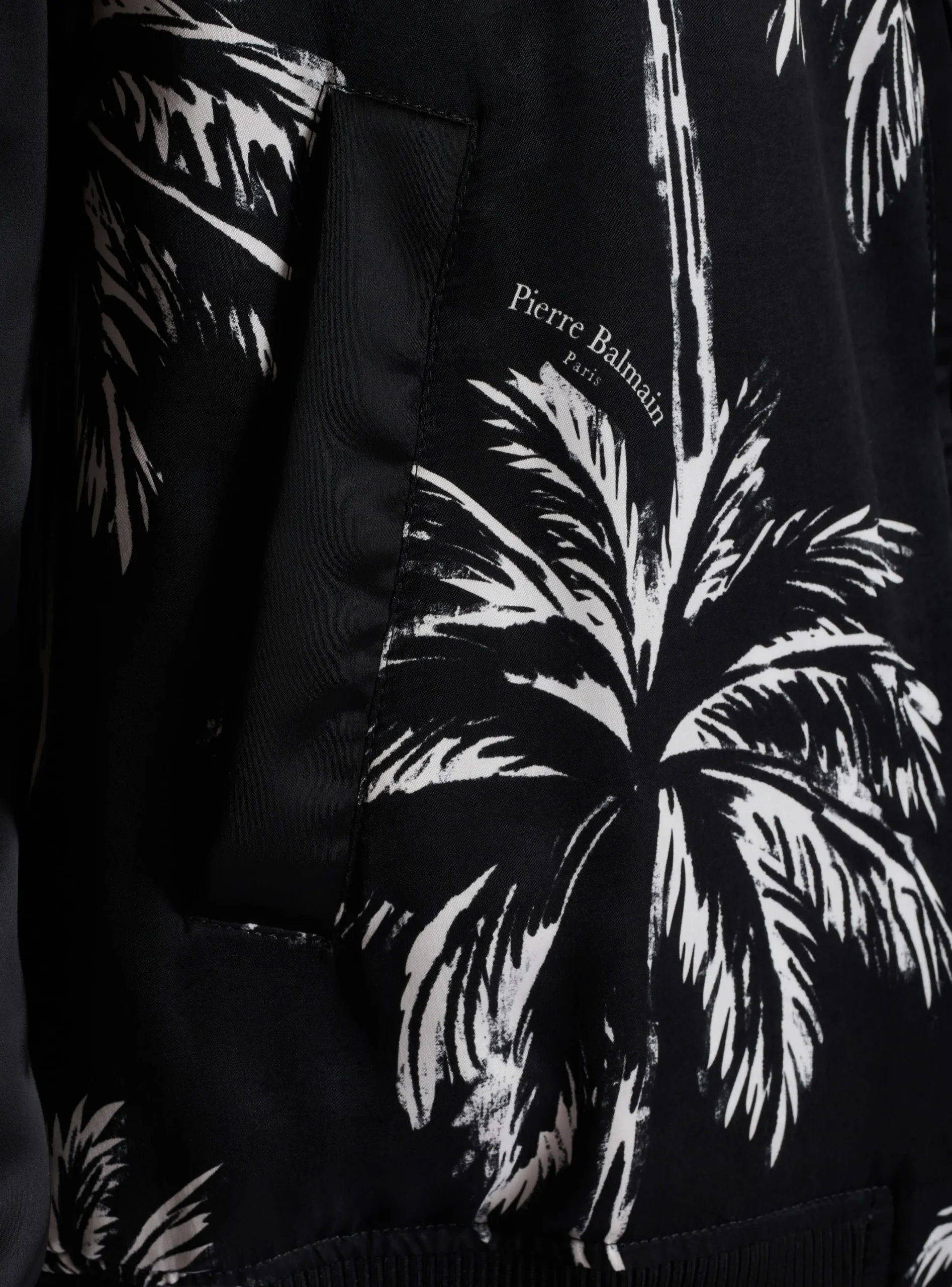 Balmain Printed Satin Palm Tree Bomber Jacket