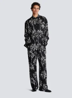 Balmain Printed Satin Palm Tree Shirt
