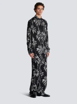 Balmain Printed Satin Palm Tree Shirt