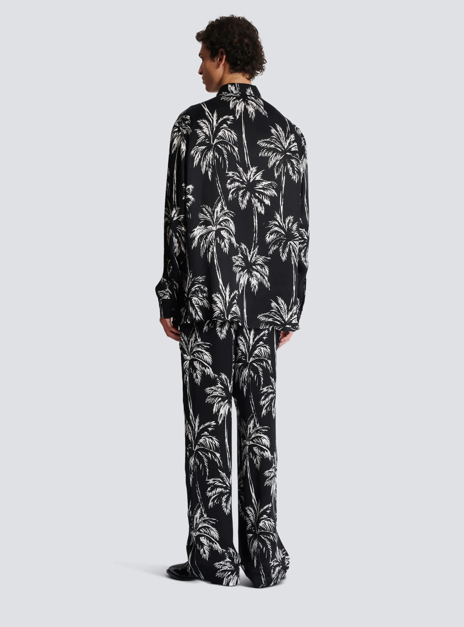 Balmain Printed Satin Palm Tree Shirt