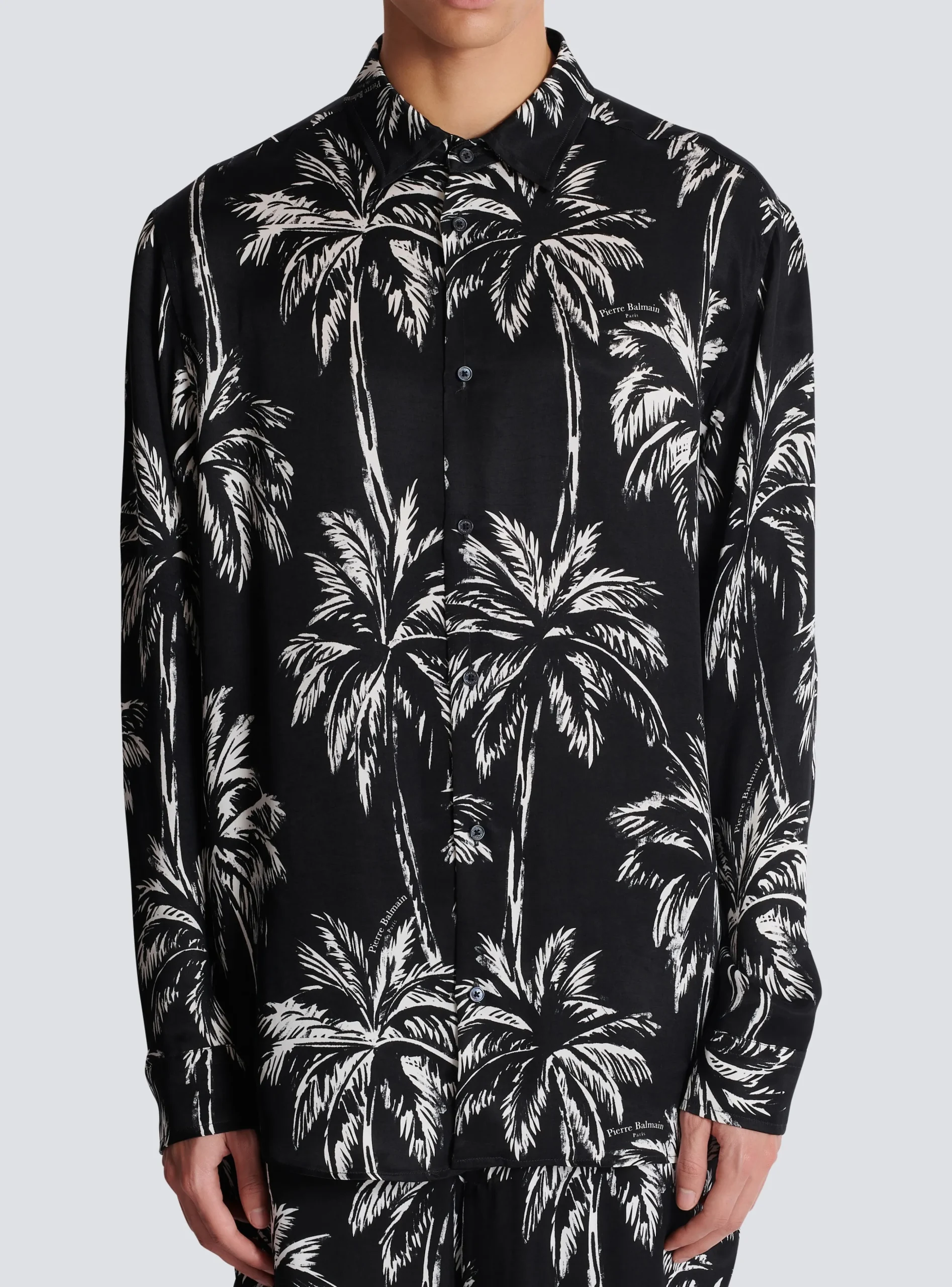 Balmain Printed Satin Palm Tree Shirt