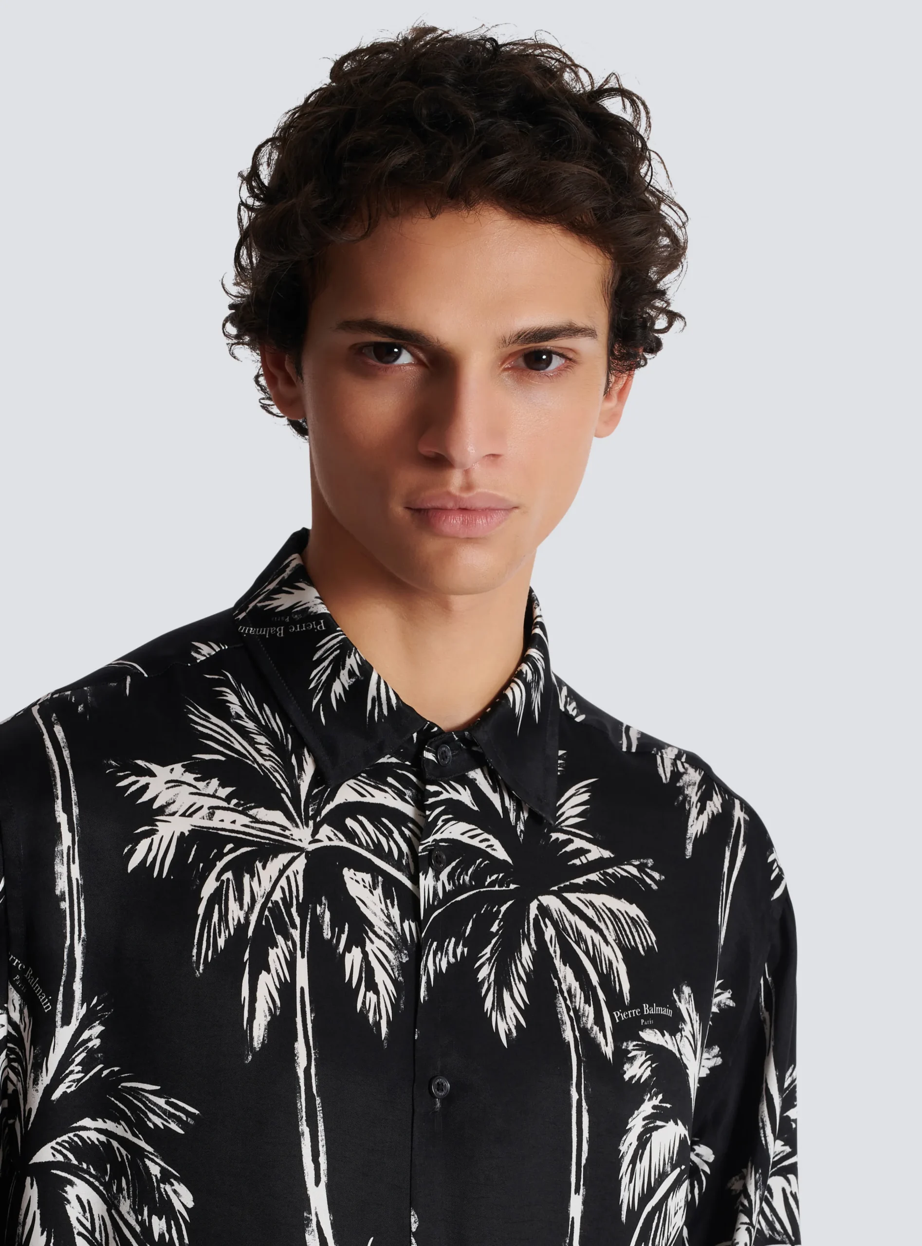 Balmain Printed Satin Palm Tree Shirt