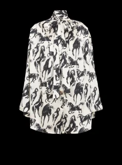 Women Balmain Printed Silk Shirt With Tie Neck