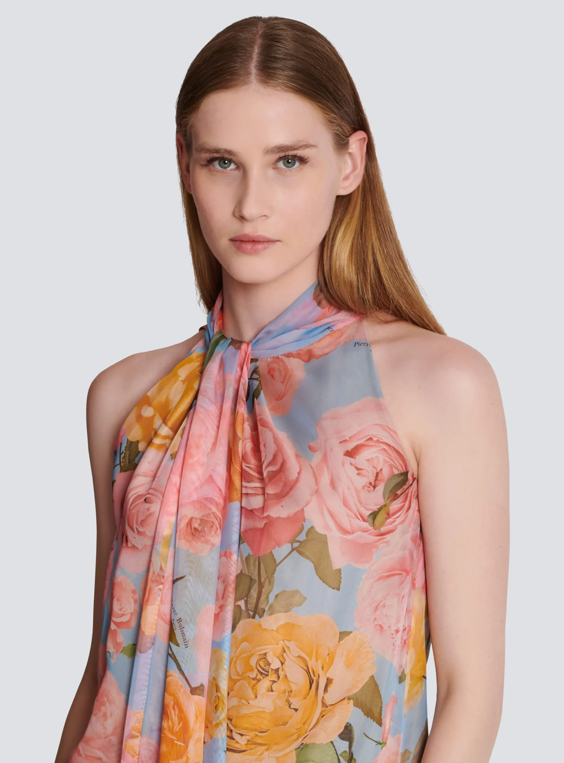 Women Balmain Pussy Bow Top With Pastel Roses Print