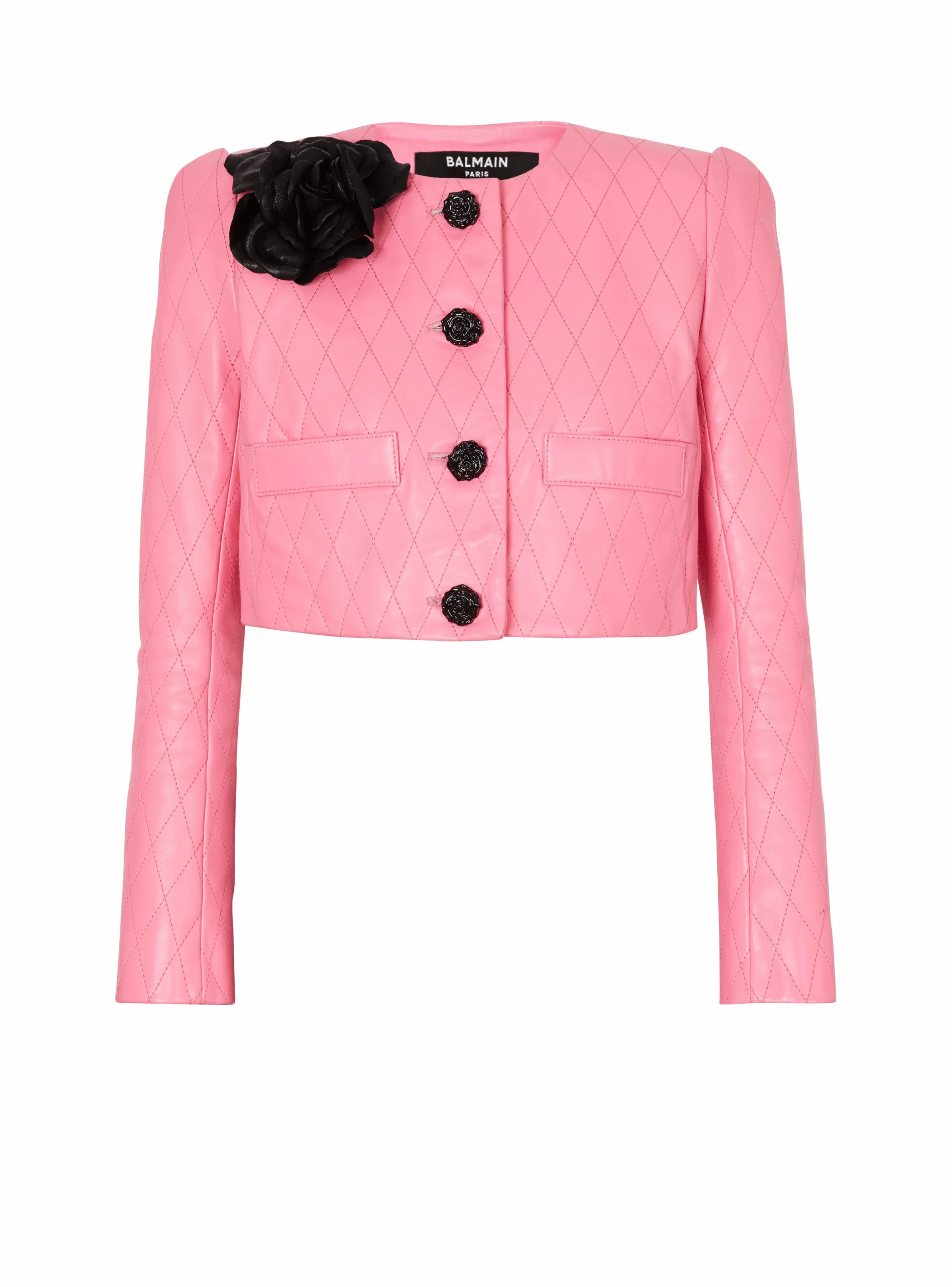 Women Balmain Quilted Cropped Leather Jacket