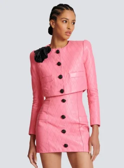 Women Balmain Quilted Cropped Leather Jacket