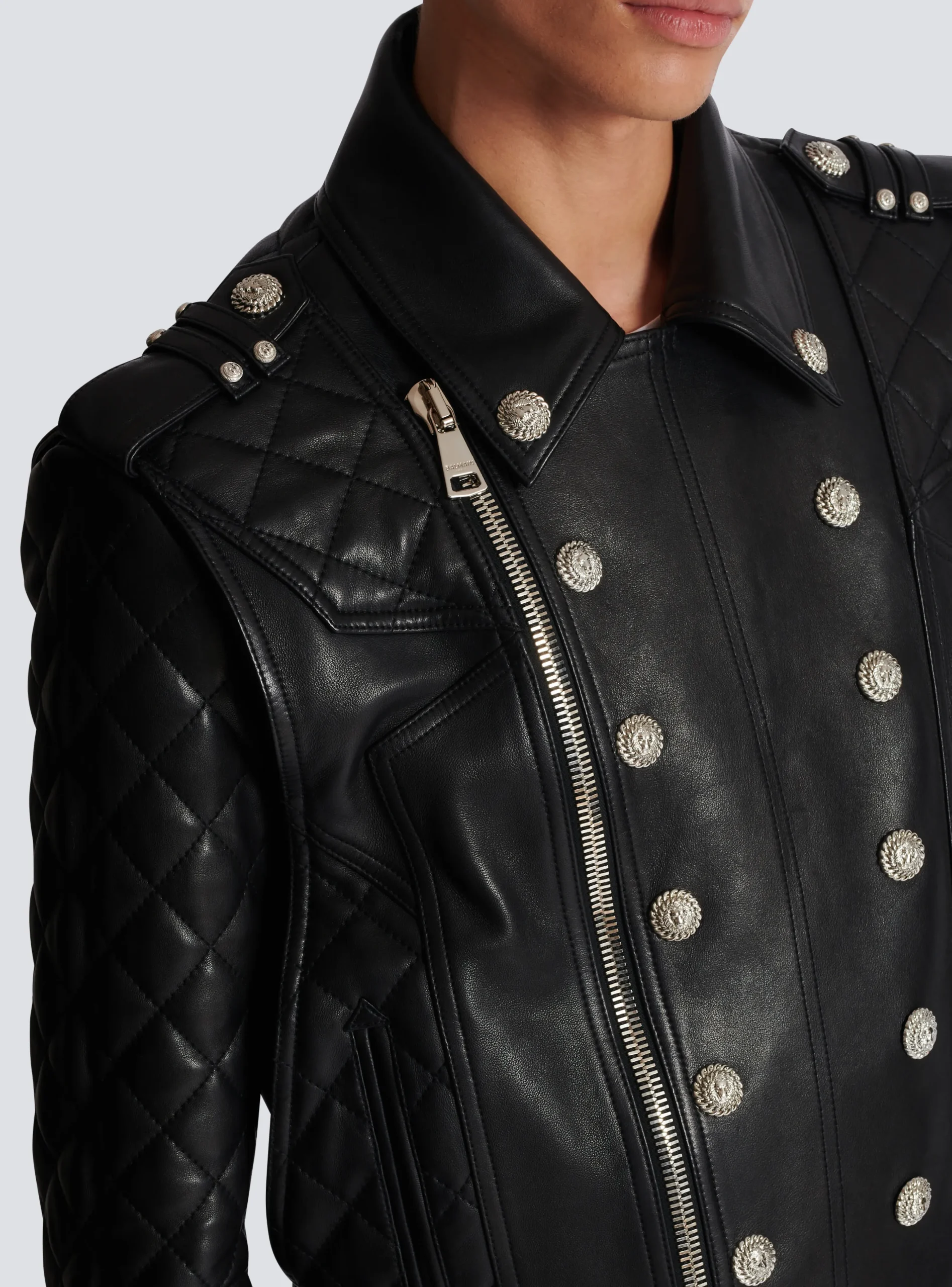 Balmain Quilted Leather Biker Jacket