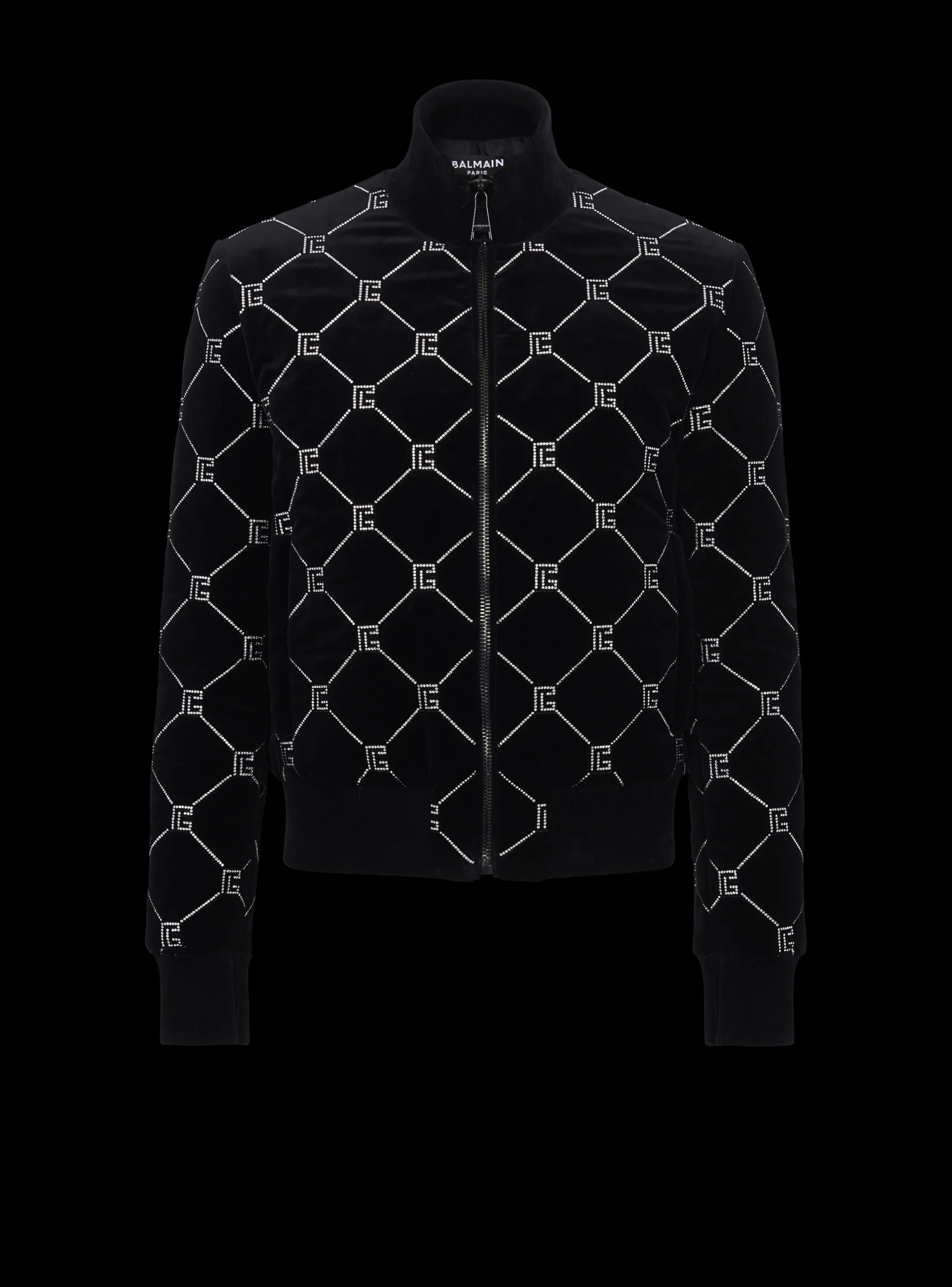 Balmain Quilted Rhinestone Bomber Jacket