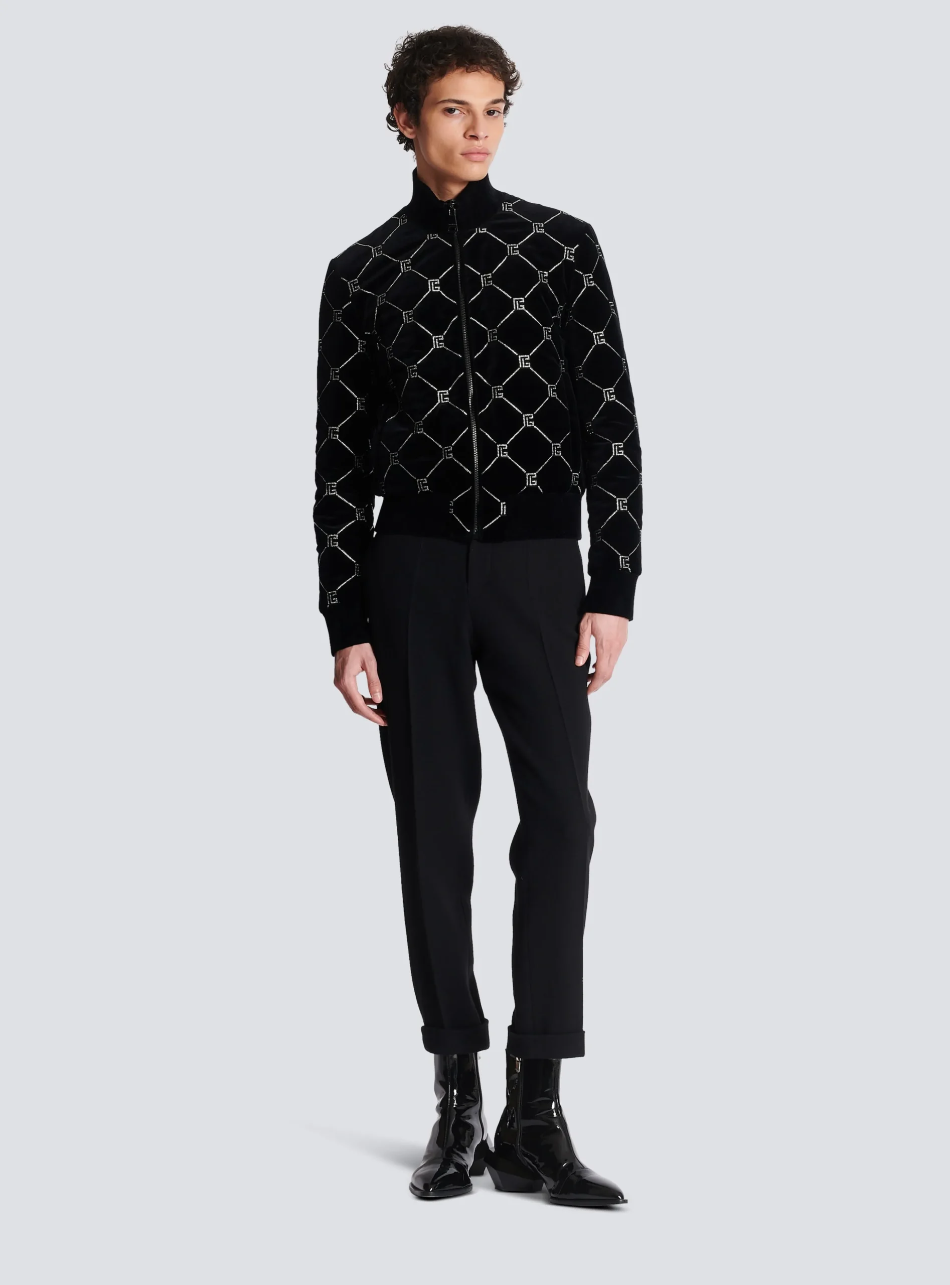 Balmain Quilted Rhinestone Bomber Jacket