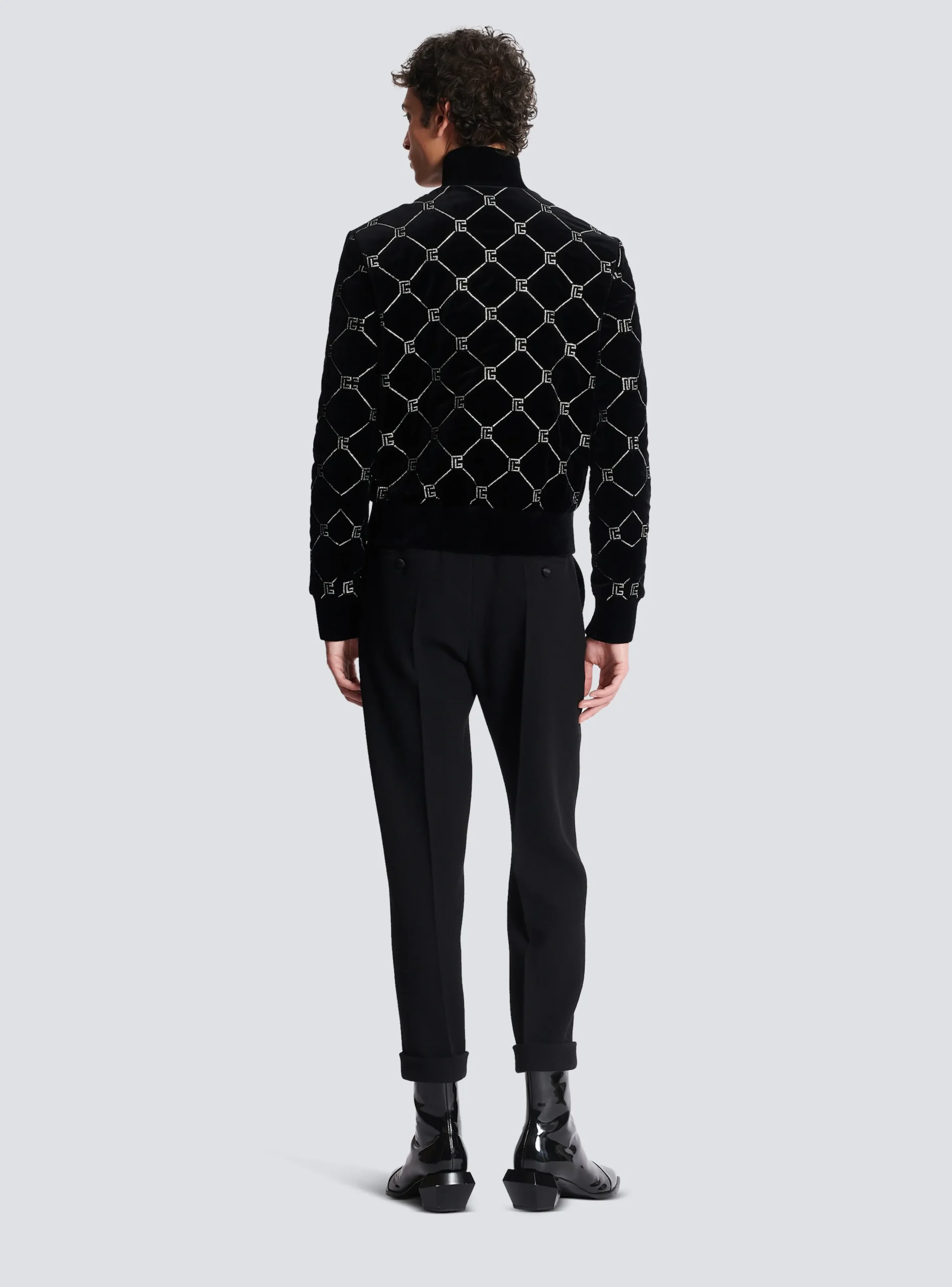 Balmain Quilted Rhinestone Bomber Jacket
