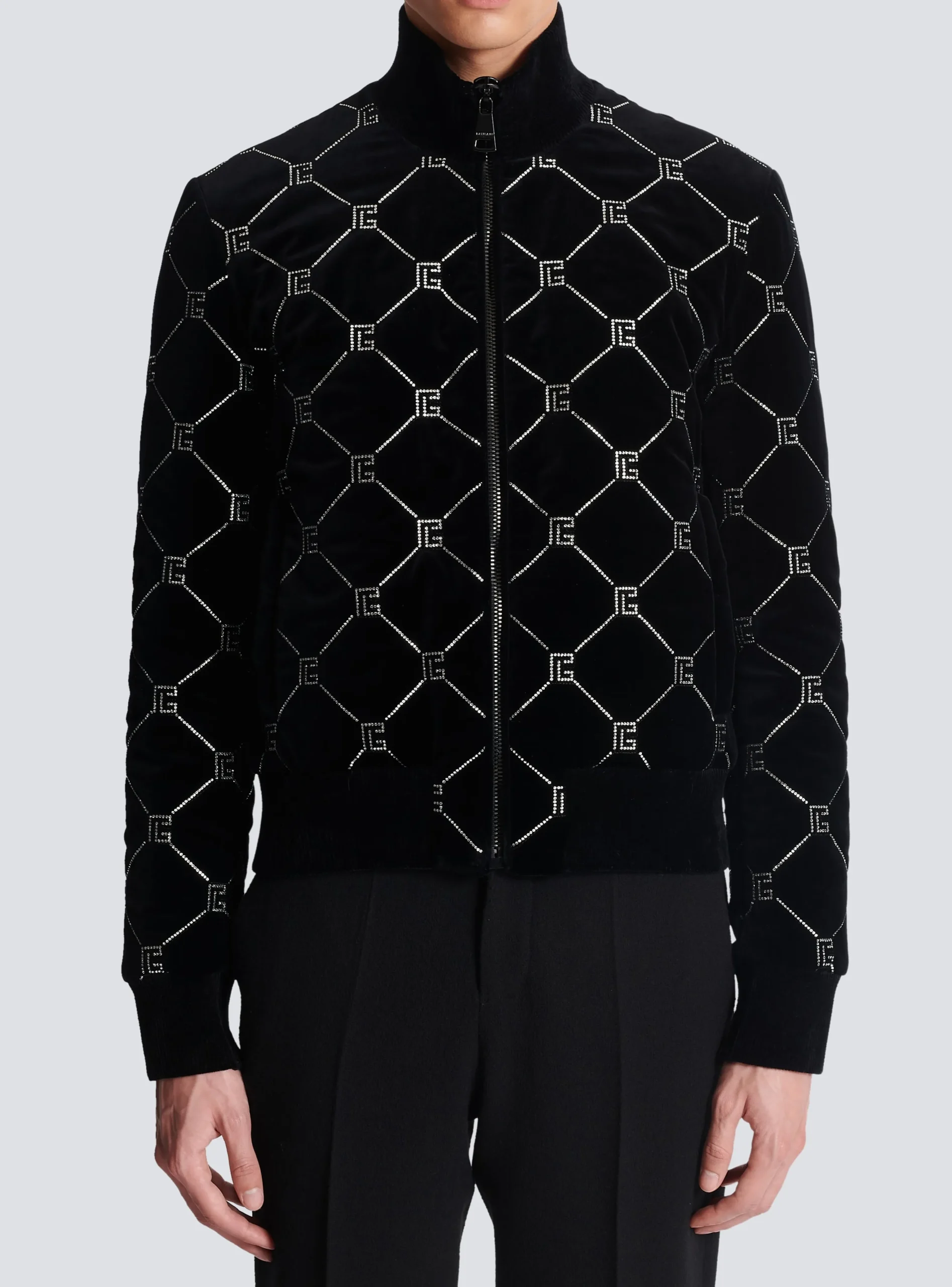 Balmain Quilted Rhinestone Bomber Jacket