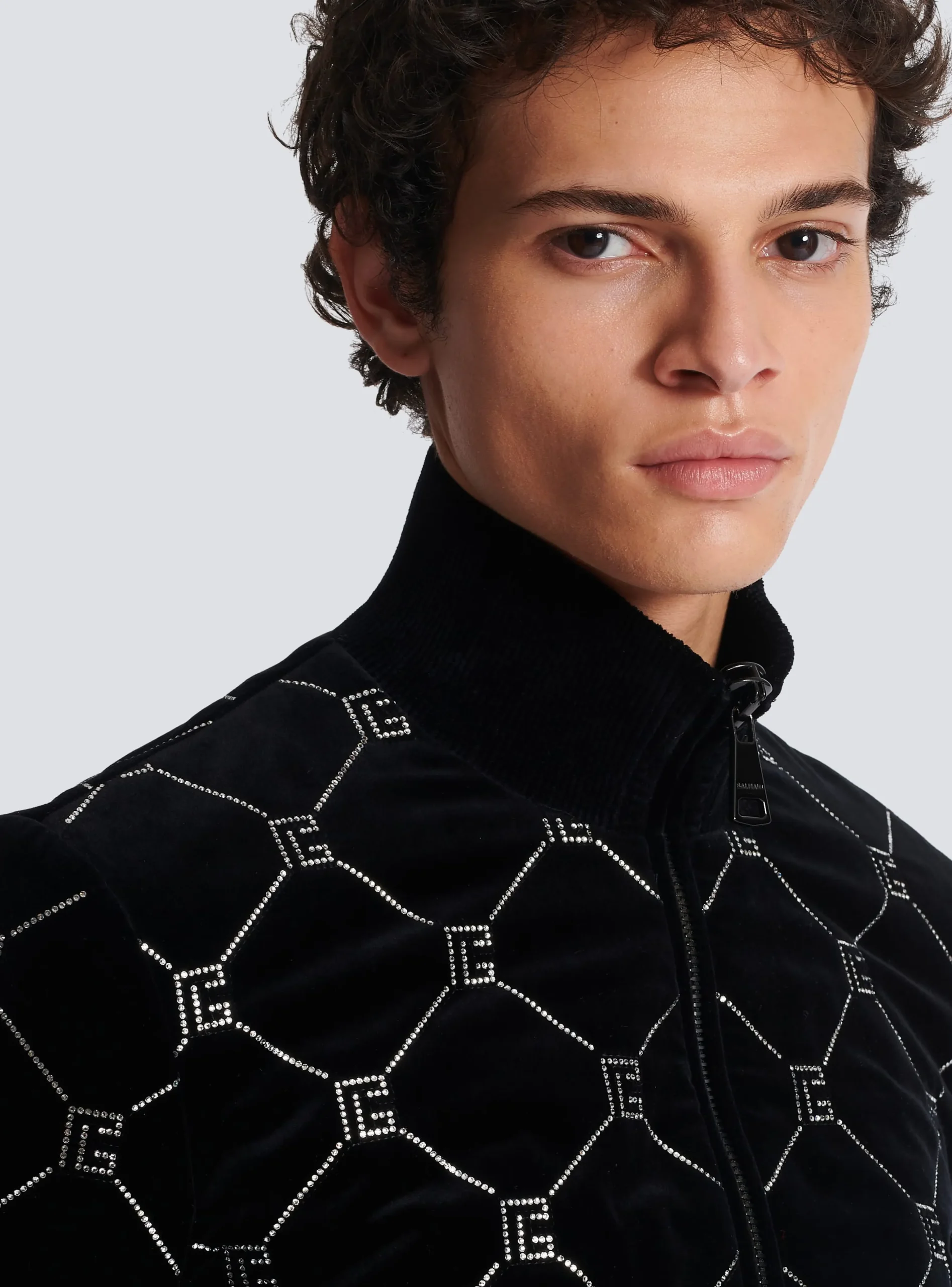 Balmain Quilted Rhinestone Bomber Jacket