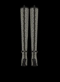 Women Balmain Raven Monogrammed Knit Thigh-high Boots