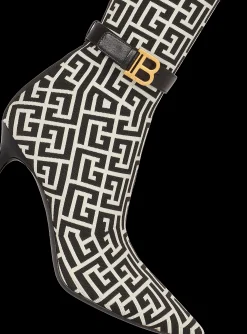 Women Balmain Raven Monogrammed Knit Thigh-high Boots
