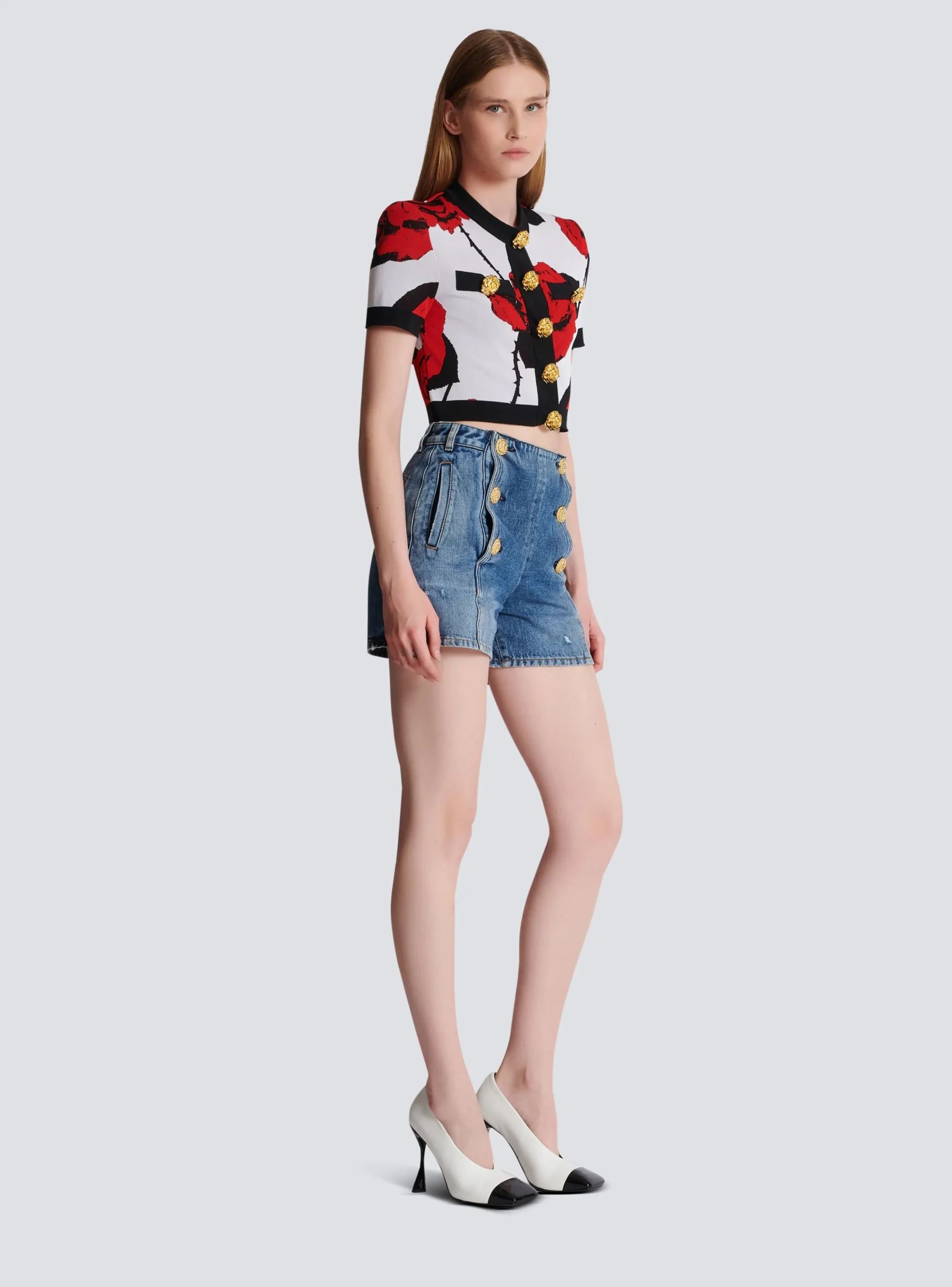 Women Balmain Roses Jacquard Knit Cardigan
