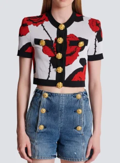 Women Balmain Roses Jacquard Knit Cardigan