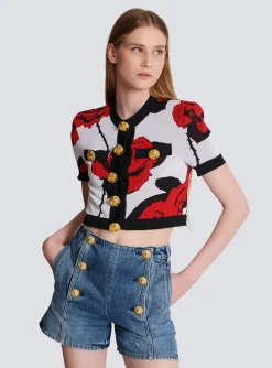 Women Balmain Roses Jacquard Knit Cardigan