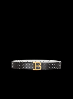 Women Balmain Reversible Calfskin B-Belt With A Polka Dots Print