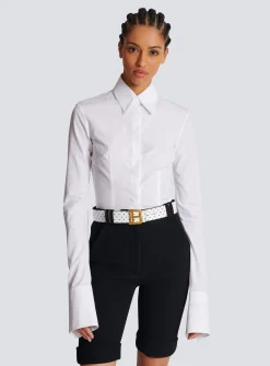 Women Balmain Reversible Calfskin B-Belt With A Polka Dots Print