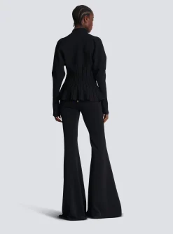 Women Balmain Ribbed Knit Peplum Cardigan
