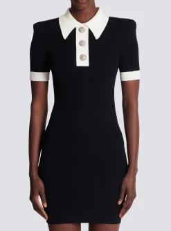 Women Balmain Ribbed Knit Polo Dress